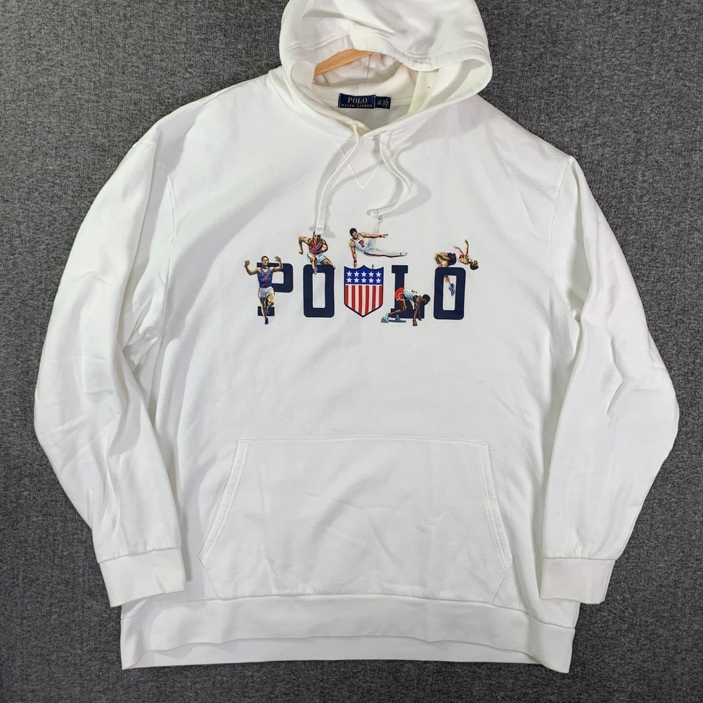 Polo Ralph Lauren Hoodie Men 2 Large Tall Olympic Athletics USA Pullover White